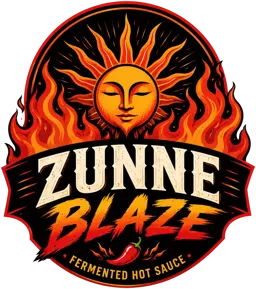 Zunne Blaze logo — oplaaiende zon met gezicht en vlammen